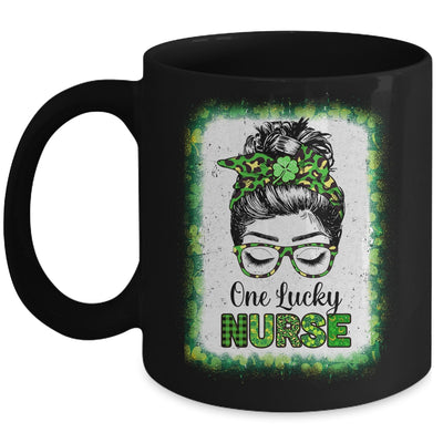 One Lucky Nurse Bleached Messy Bun Leopard St Patricks Day Mug Coffee Mug | Teecentury.com