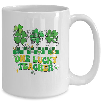 One Lucky Teacher Shamrock St Patricks Day Groovy Retro Mug | teecentury