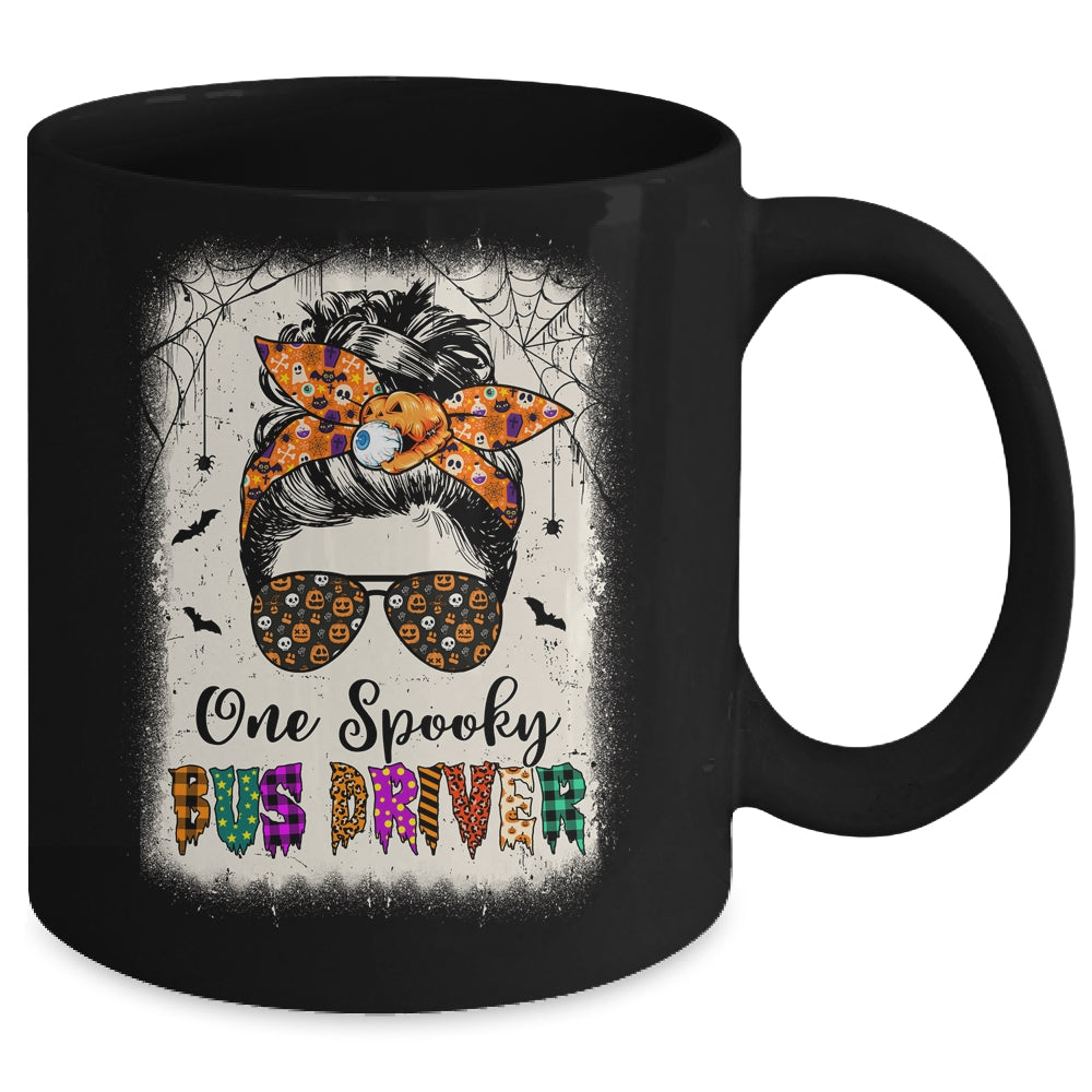 One Spooky Bus Driver Messy Bun Trick Or Treat Halloween Mug | teecentury