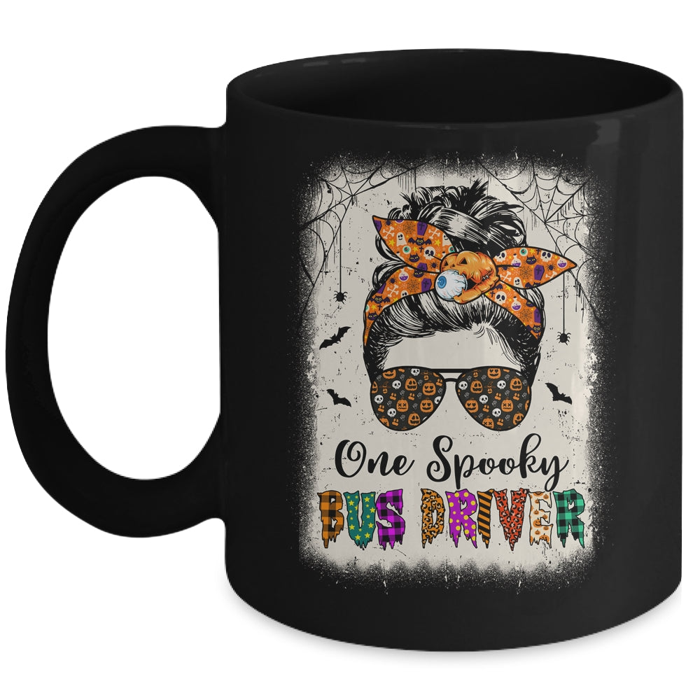 One Spooky Bus Driver Messy Bun Trick Or Treat Halloween Mug | teecentury