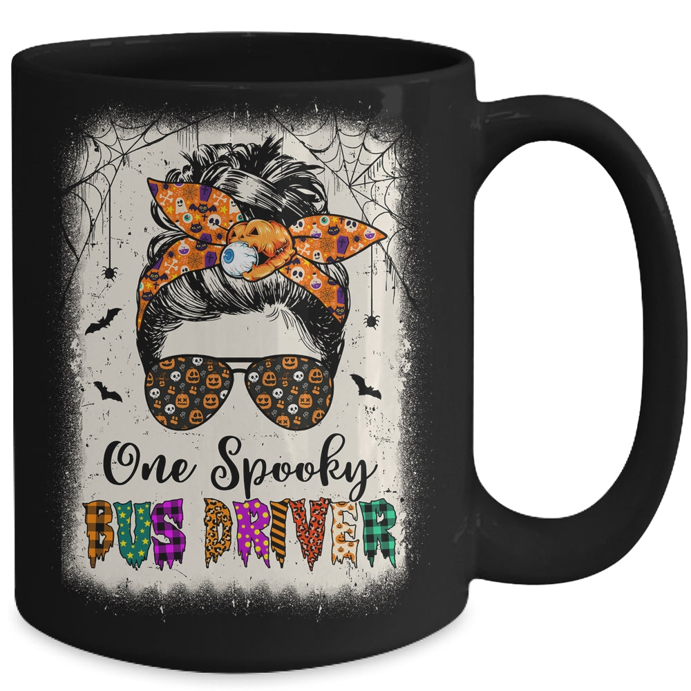 One Spooky Bus Driver Messy Bun Trick Or Treat Halloween Mug | teecentury