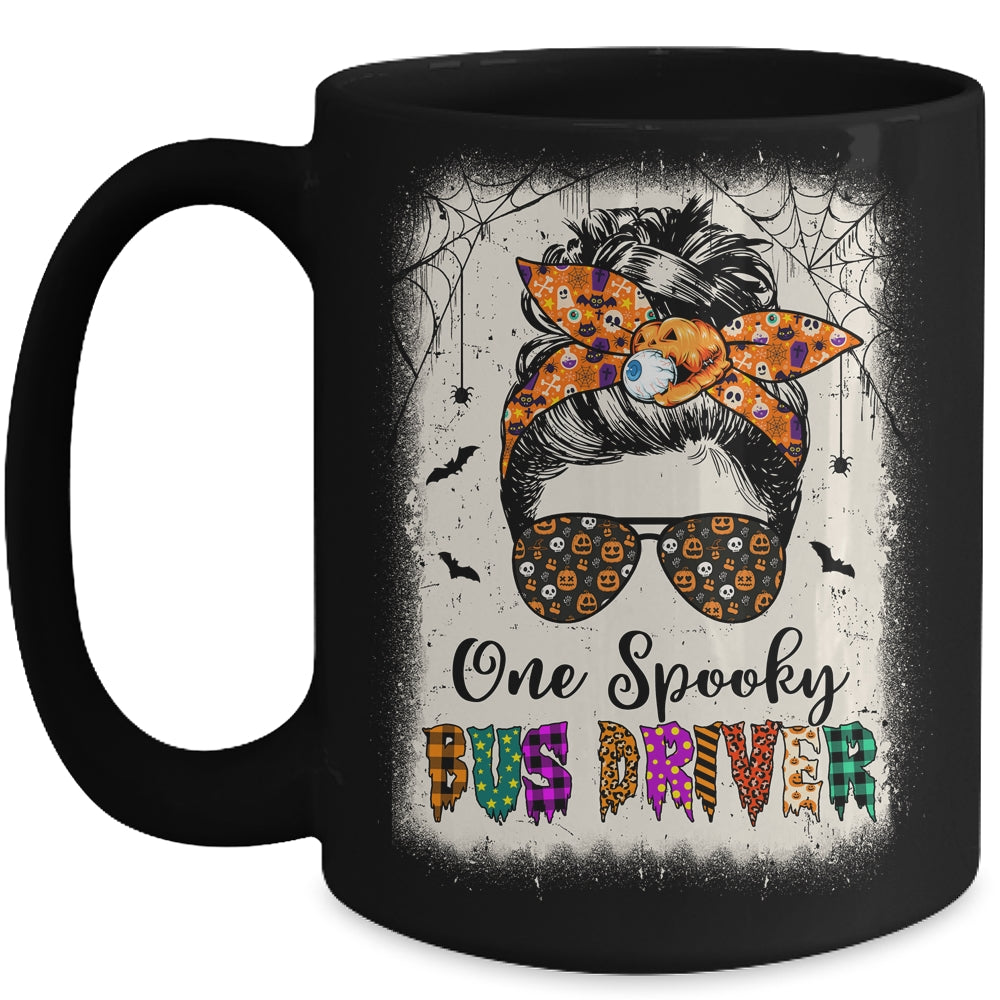 One Spooky Bus Driver Messy Bun Trick Or Treat Halloween Mug | teecentury