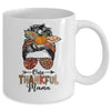One Thankful Mama Funny Messy Bun Fall Autumn Thanksgiving Mug | teecentury
