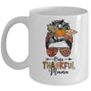 One Thankful Mama Funny Messy Bun Fall Autumn Thanksgiving Mug | teecentury