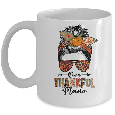 One Thankful Mama Funny Messy Bun Fall Autumn Thanksgiving Mug | teecentury