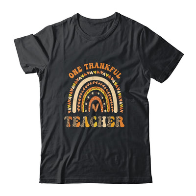 One Thankful Teacher Leopard Rainbow Groovy Thanksgiving Shirt & Hoodie | teecentury