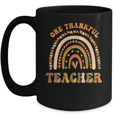 One Thankful Teacher Leopard Rainbow Groovy Thanksgiving Mug | teecentury