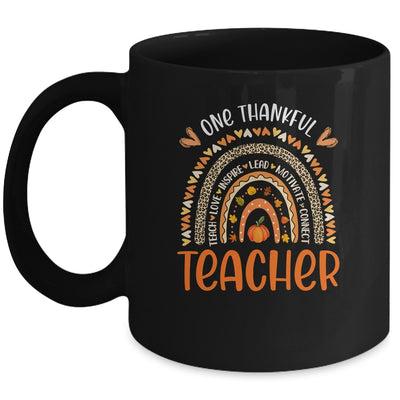 One Thankful Teacher Thanksgiving Rainbow Leopard Fall Mug | teecentury