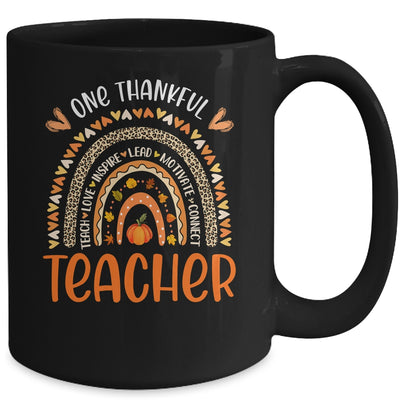 One Thankful Teacher Thanksgiving Rainbow Leopard Fall Mug | teecentury
