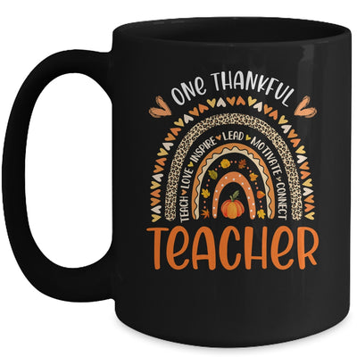 One Thankful Teacher Thanksgiving Rainbow Leopard Fall Mug | teecentury