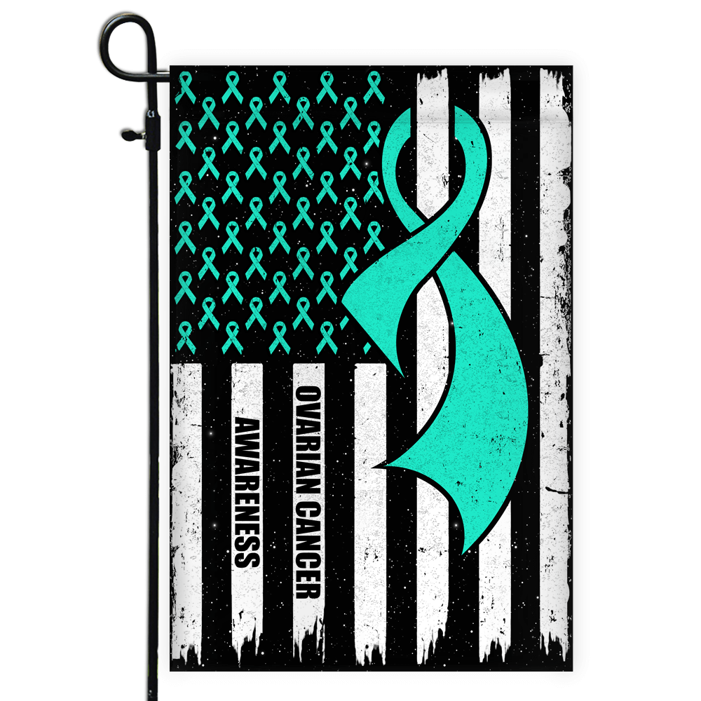 Ovarian Cancer Awareness America Flag Teal Ribbon Flag | Teecentury.com