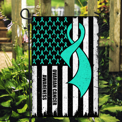 Ovarian Cancer Awareness America Flag Teal Ribbon Flag | Teecentury.com