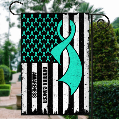 Ovarian Cancer Awareness America Flag Teal Ribbon Flag | Teecentury.com