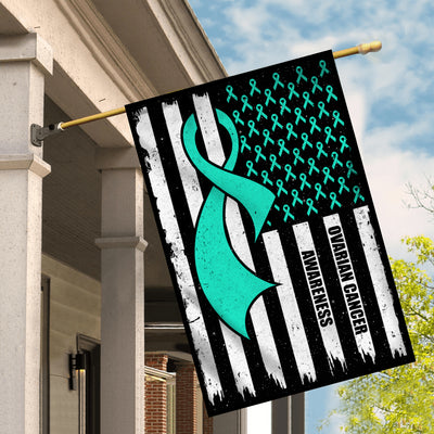 Ovarian Cancer Awareness America Flag Teal Ribbon Flag | Teecentury.com