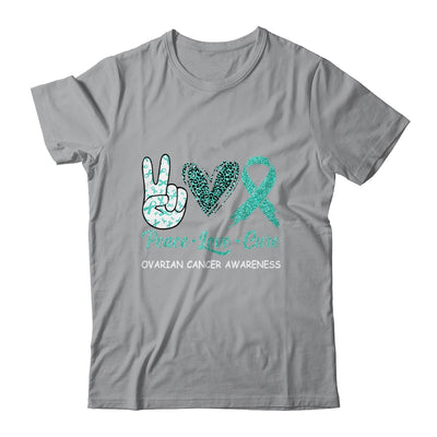 Ovarian Cancer Awareness Peace Love Cure Leopard T-Shirt & Hoodie | Teecentury.com