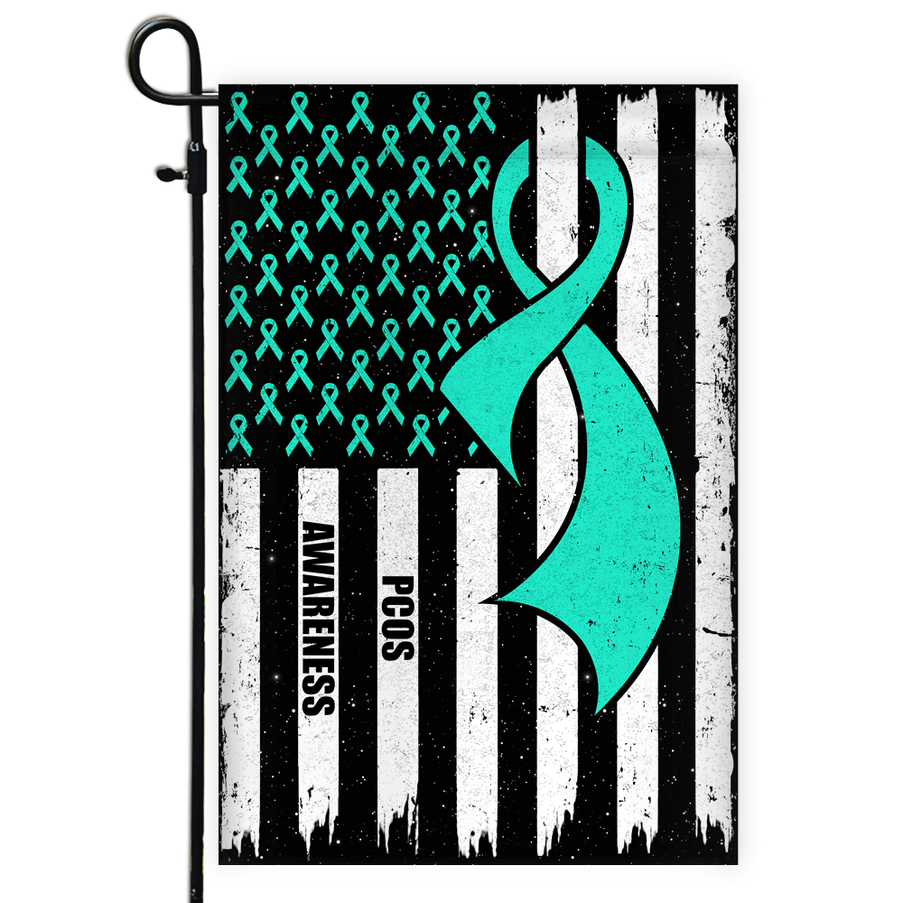 PCOS Awareness America Flag Teal Ribbon Flag | Teecentury.com