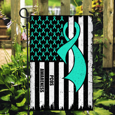 PCOS Awareness America Flag Teal Ribbon Flag | Teecentury.com