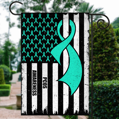 PCOS Awareness America Flag Teal Ribbon Flag | Teecentury.com