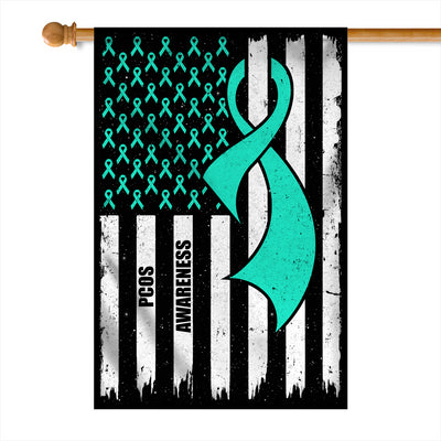 PCOS Awareness America Flag Teal Ribbon Flag | Teecentury.com
