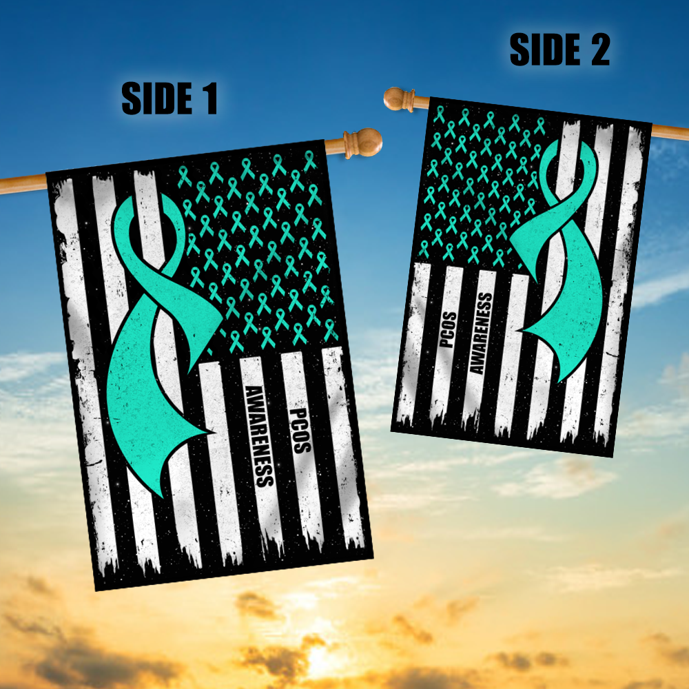 PCOS Awareness America Flag Teal Ribbon Flag | Teecentury.com