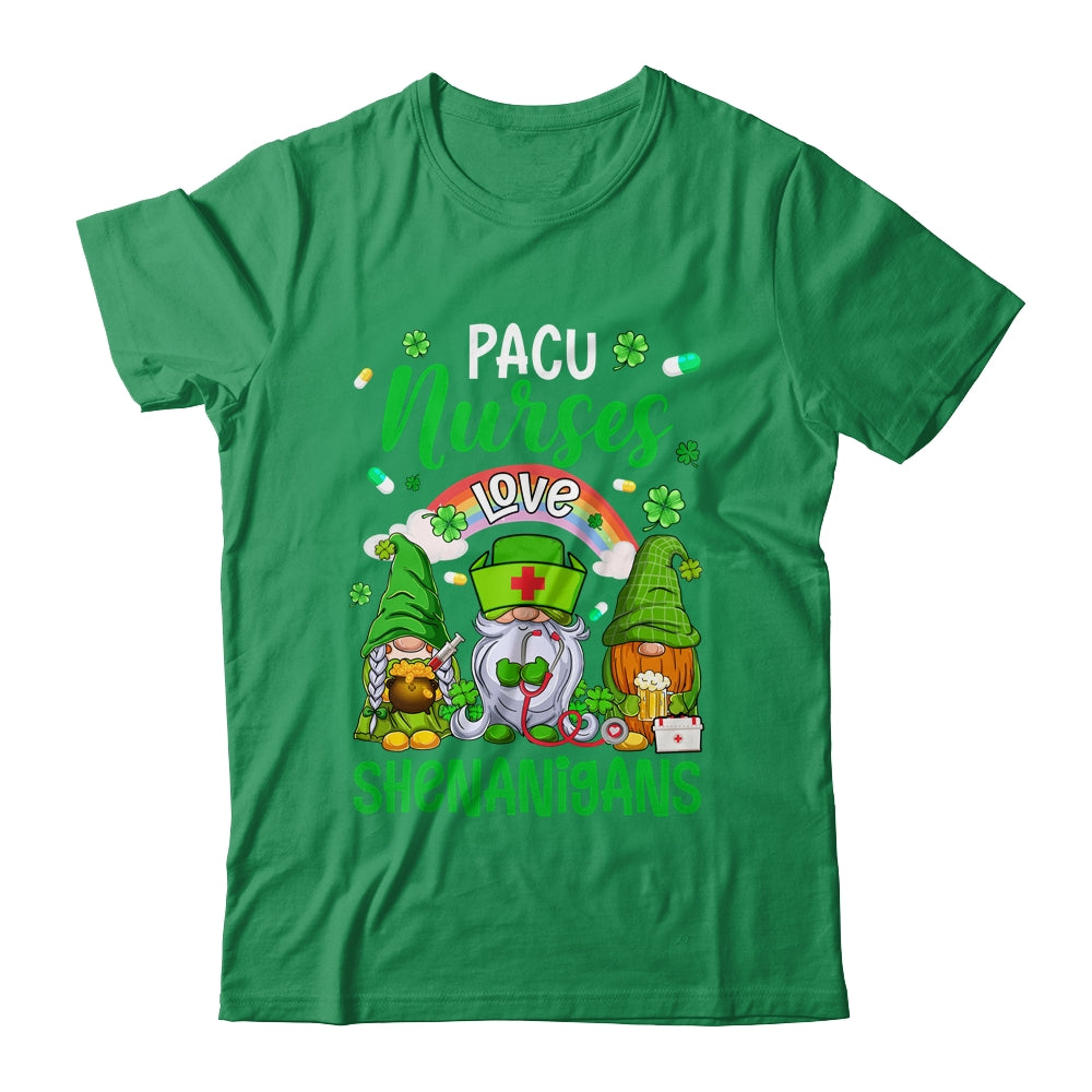 Pacu Nurse LOVE Shenanigans St Patricks Day Gnomes Shamrock Shirt & Hoodie | teecentury