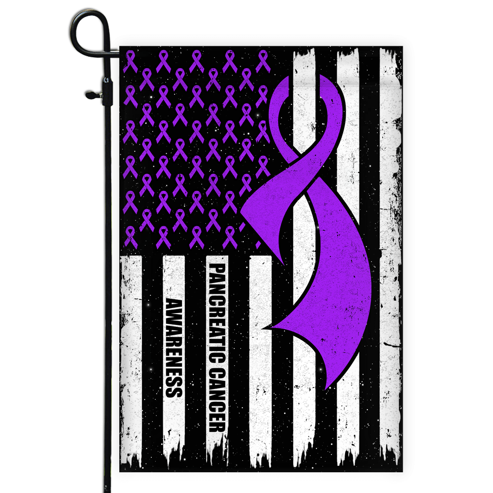 Pancreatic Cancer Awareness America Flag Purple Ribbon Flag | Teecentury.com