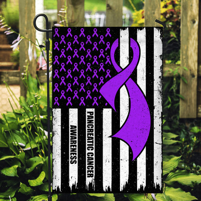 Pancreatic Cancer Awareness America Flag Purple Ribbon Flag | Teecentury.com