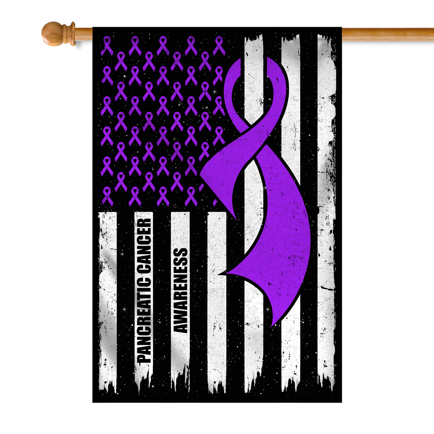 Pancreatic Cancer Awareness America Flag Purple Ribbon Flag | Teecentury.com