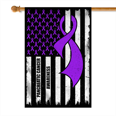 Pancreatic Cancer Awareness America Flag Purple Ribbon Flag | Teecentury.com