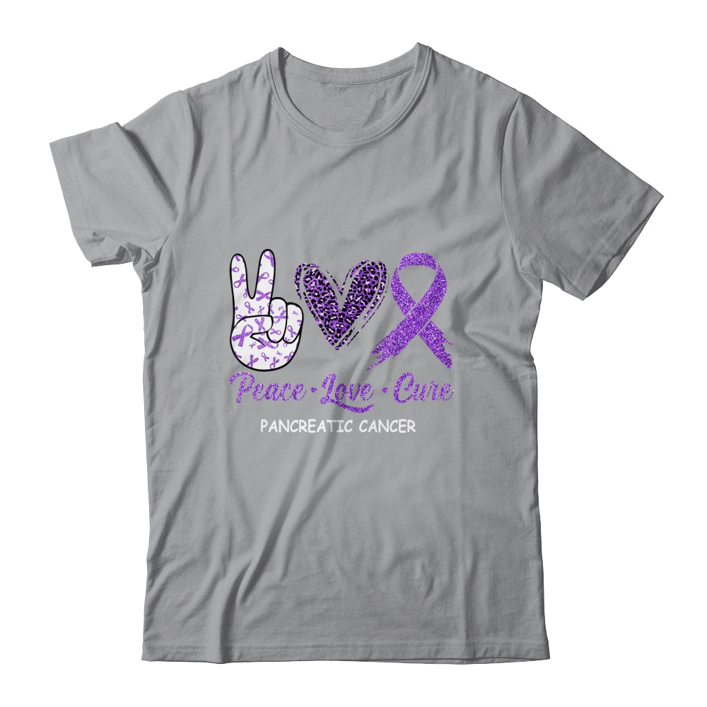 Pancreatic Cancer Peace Love Cure Leopard T-Shirt & Hoodie | Teecentury.com
