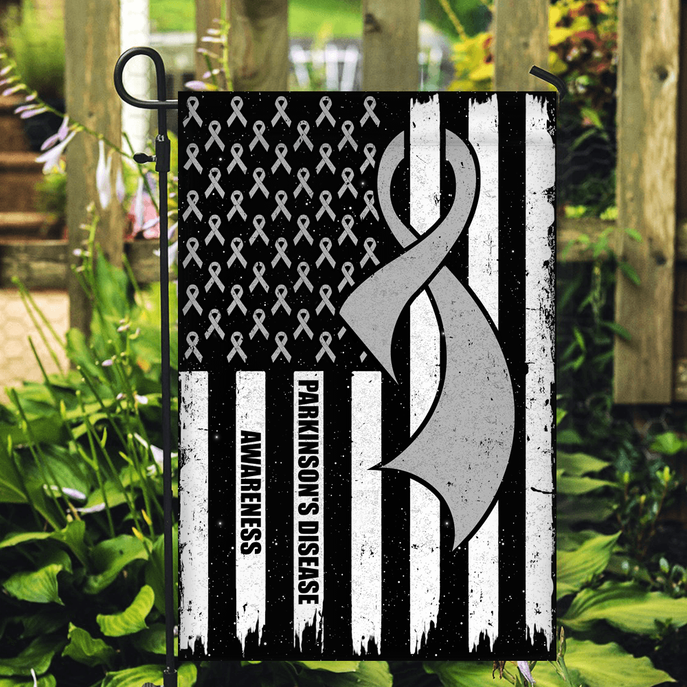 Parkinson's Disease Awareness America Flag Grey Ribbon Flag | Teecentury.com