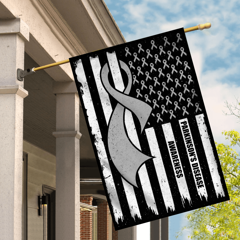 Parkinson's Disease Awareness America Flag Grey Ribbon Flag | Teecentury.com