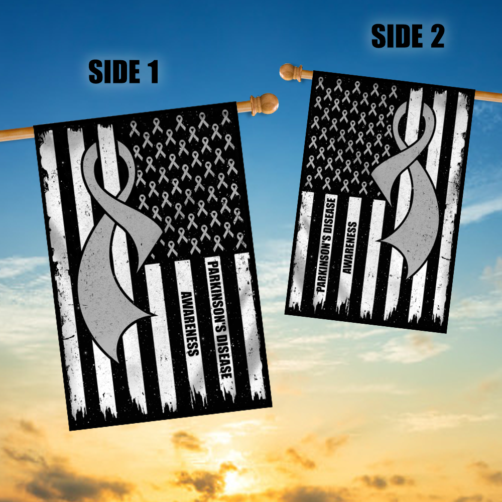 Parkinson's Disease Awareness America Flag Grey Ribbon Flag | Teecentury.com