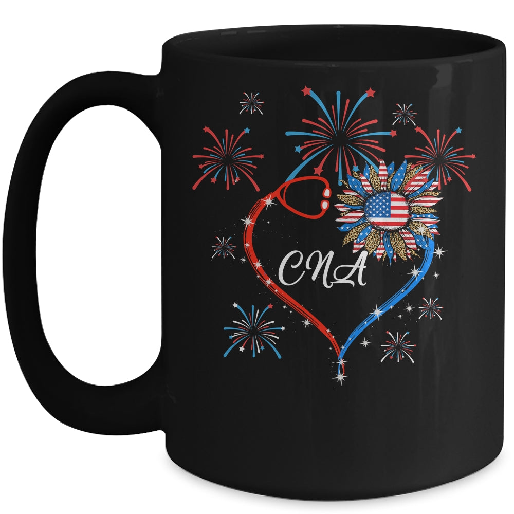 Patriotic CNA Nurse 4th Of July American Flag Sunflower Love Mug | teecentury