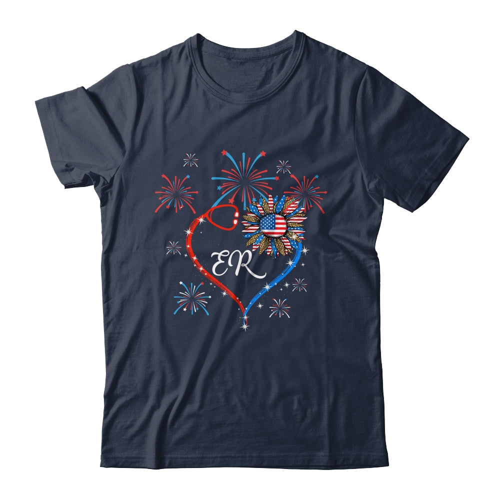 Patriotic ER Nurse 4th Of July American Flag Sunflower Love Shirt & Tank Top | teecentury