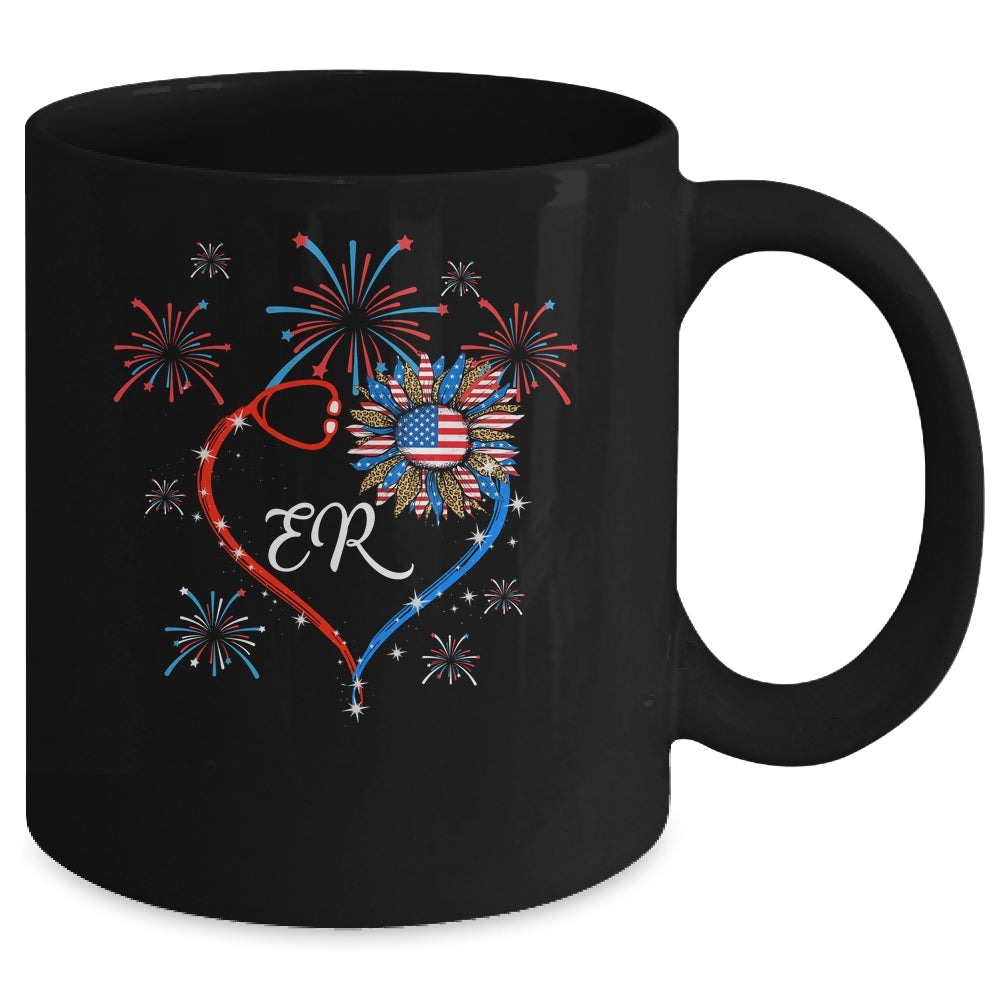 Patriotic ER Nurse 4th Of July American Flag Sunflower Love Mug | teecentury