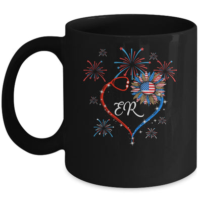 Patriotic ER Nurse 4th Of July American Flag Sunflower Love Mug | teecentury