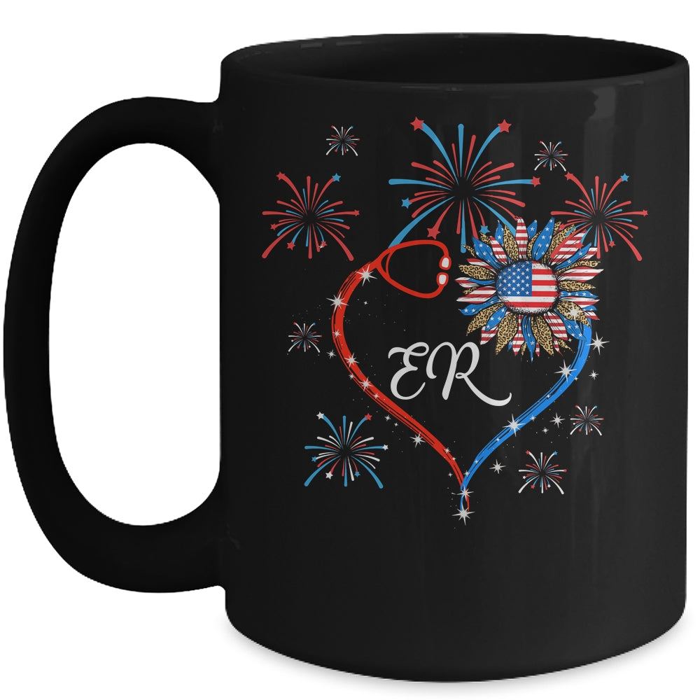 Patriotic ER Nurse 4th Of July American Flag Sunflower Love Mug | teecentury