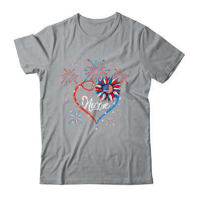 Patriotic Nurse 4th Of July American Flag Sunflower Heart T-Shirt & Tank Top | Teecentury.com