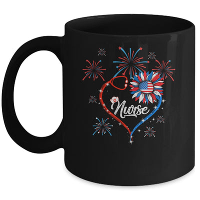 Patriotic Nurse 4th Of July American Flag Sunflower Heart Mug Coffee Mug | Teecentury.com