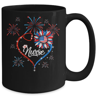 Patriotic Nurse 4th Of July American Flag Sunflower Heart Mug Coffee Mug | Teecentury.com