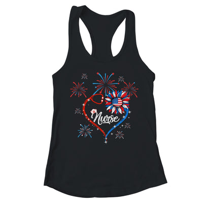 Patriotic Nurse 4th Of July American Flag Sunflower Heart T-Shirt & Tank Top | Teecentury.com