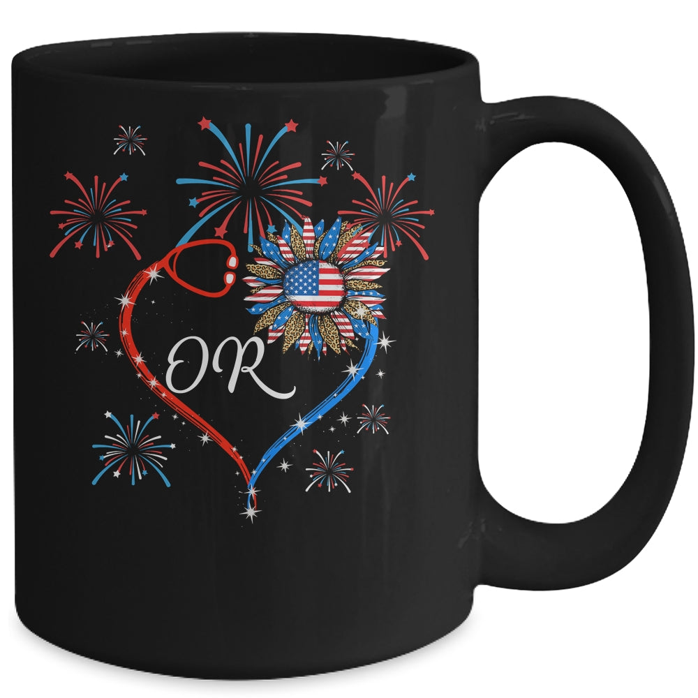 Patriotic OR Nurse 4th Of July American Flag Sunflower Love Mug | teecentury