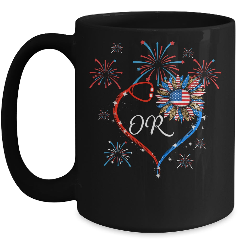 Patriotic OR Nurse 4th Of July American Flag Sunflower Love Mug | teecentury