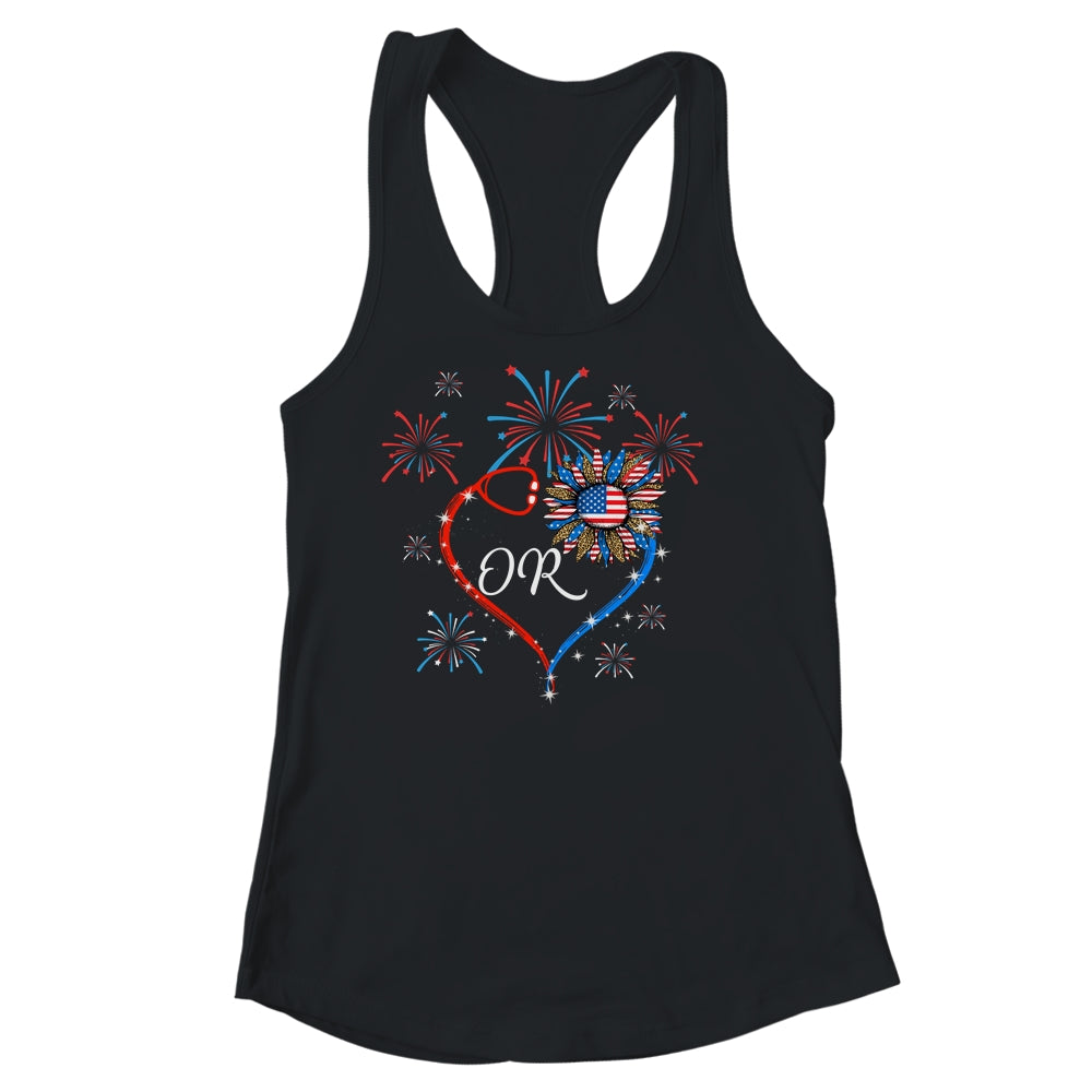 Patriotic OR Nurse 4th Of July American Flag Sunflower Love Shirt & Tank Top | teecentury