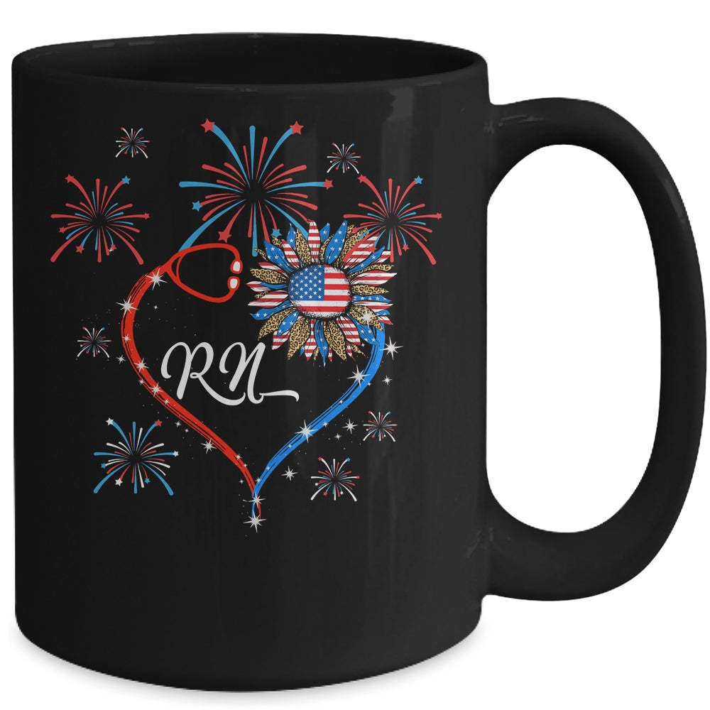 Patriotic RN Nurse 4th Of July American Flag Sunflower Love Mug | teecentury