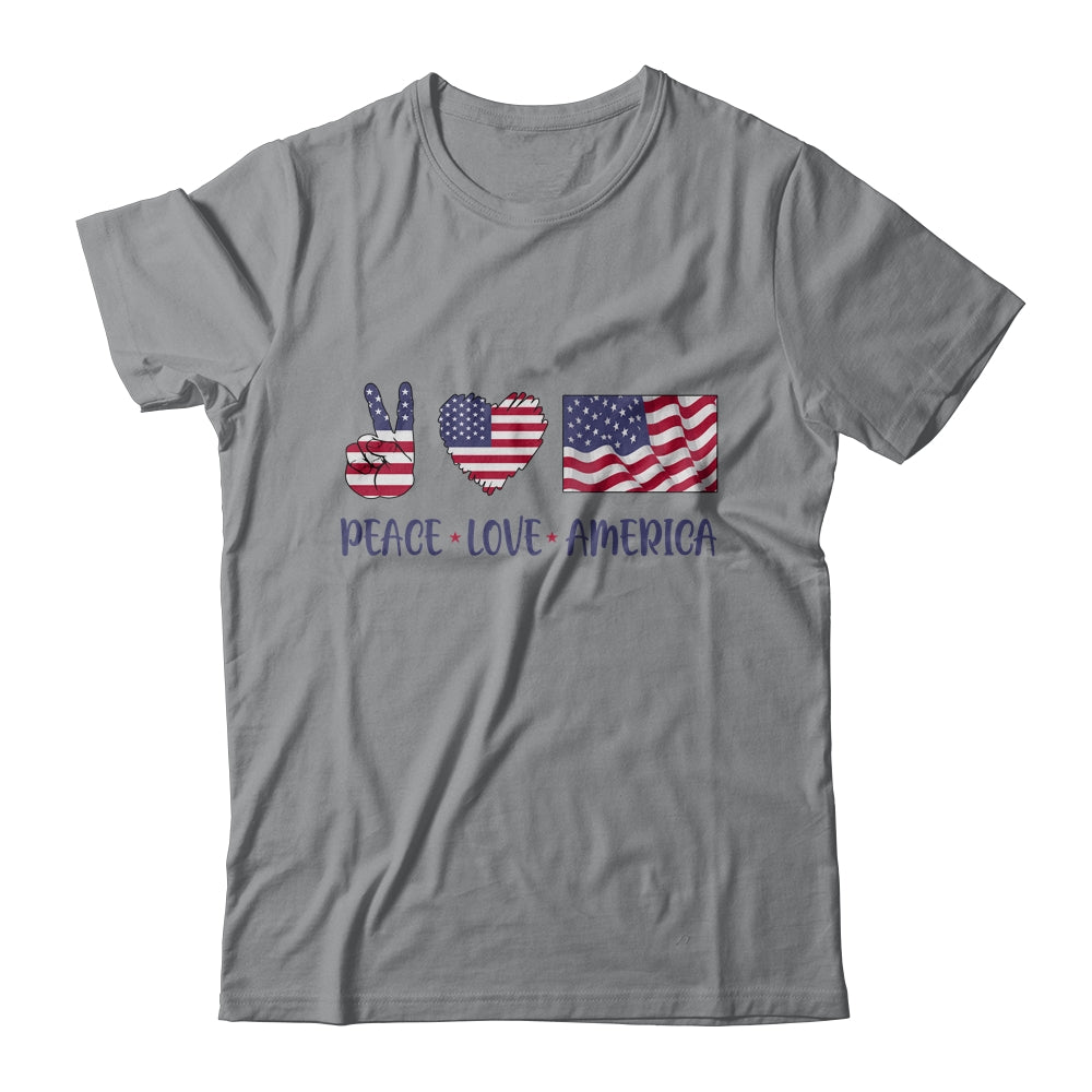 Peace Love America 4th Of July American Flag Victory Heart T-Shirt & Tank Top | Teecentury.com