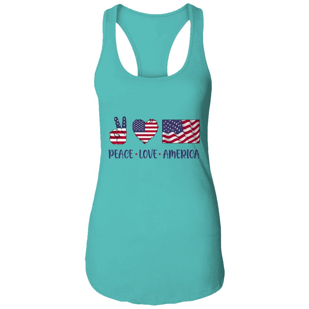 Peace Love America 4th Of July American Flag Victory Heart T-Shirt & Tank Top | Teecentury.com