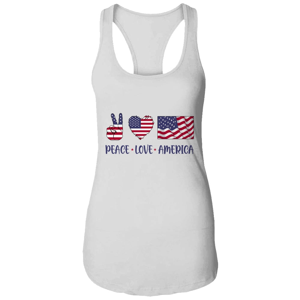 Peace Love America 4th Of July American Flag Victory Heart T-Shirt & Tank Top | Teecentury.com