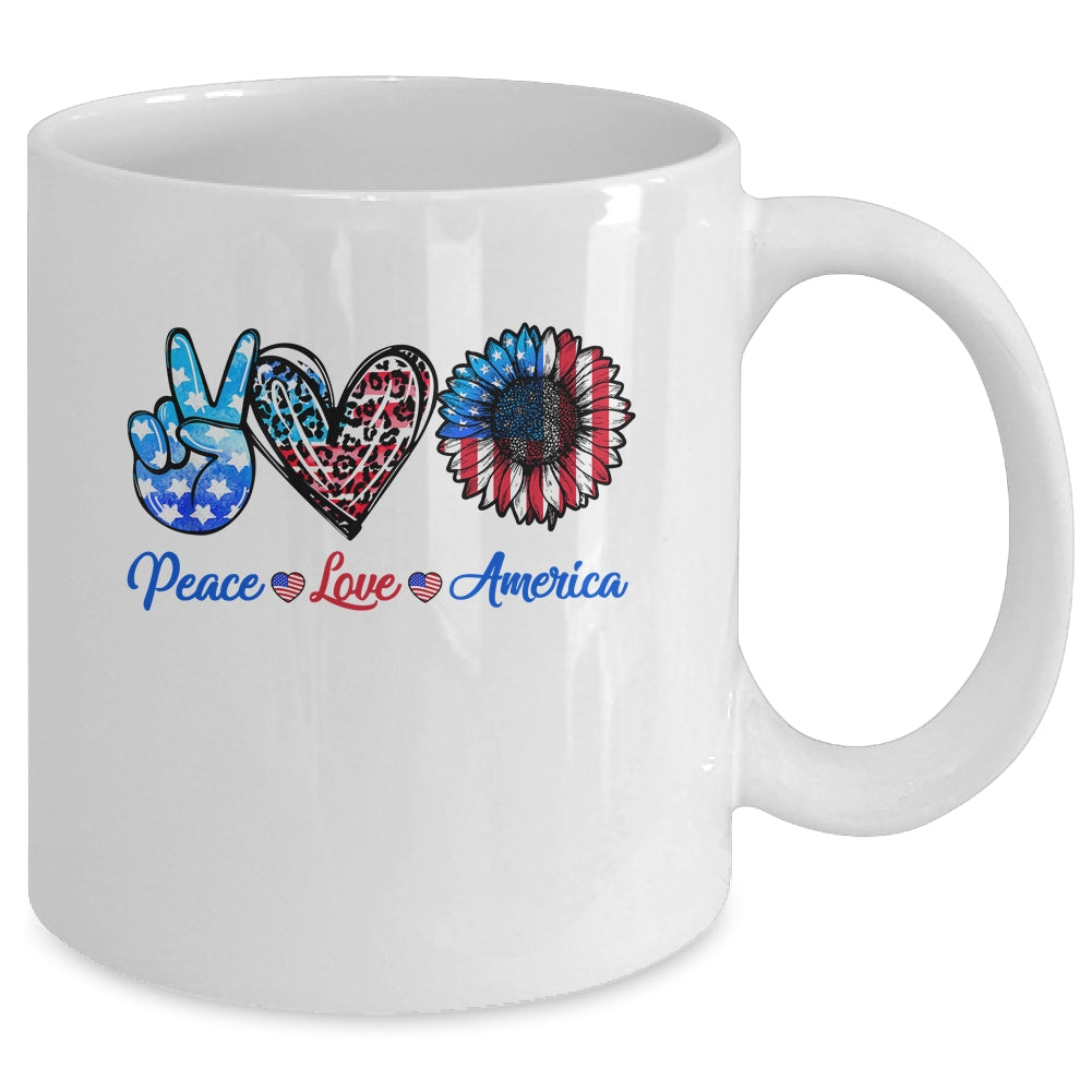 Peace Love America Sunflower Funny 4th Of July Fireworks Mug | teecentury